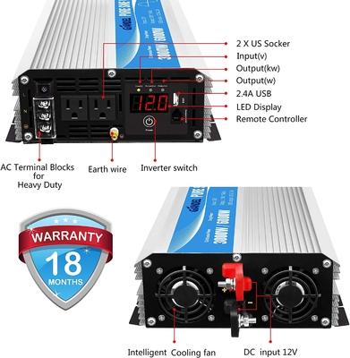 रिमोट कंट्रोल के साथ 3000W शुद्ध साइन वेव पावर इन्वर्टर DC12V से AC120V