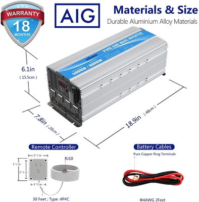 Giandel 4000W 24V शुद्ध साइन वेव इन्वर्टर 1.5Amps चार एसी आउटलेट के साथ